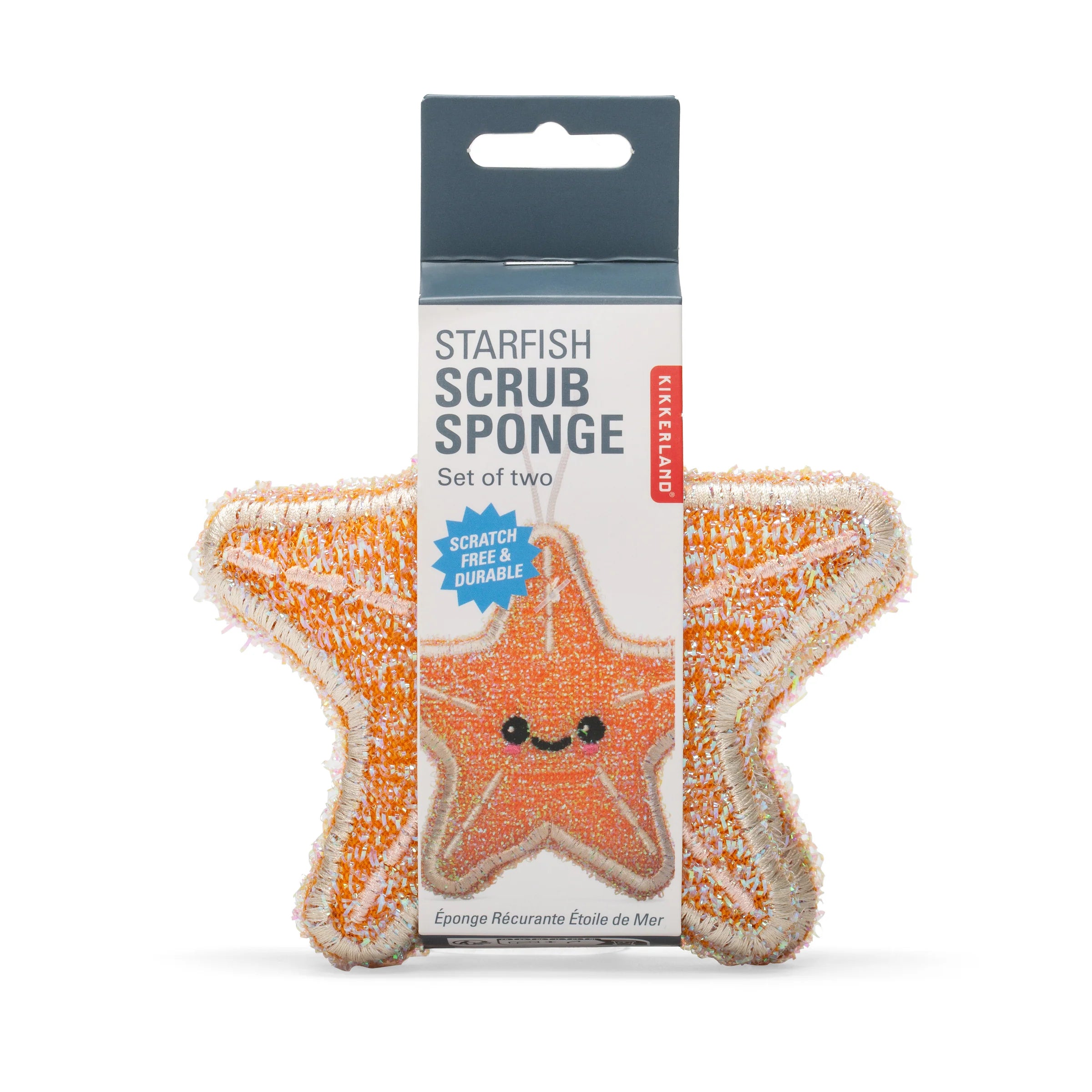 Starfish scrub sponge with packaging on a white background