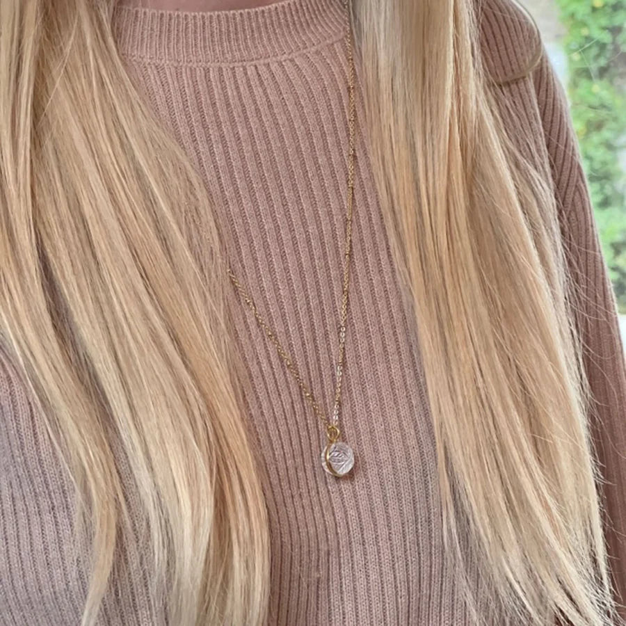 Carved Rock Crystal Long Necklace