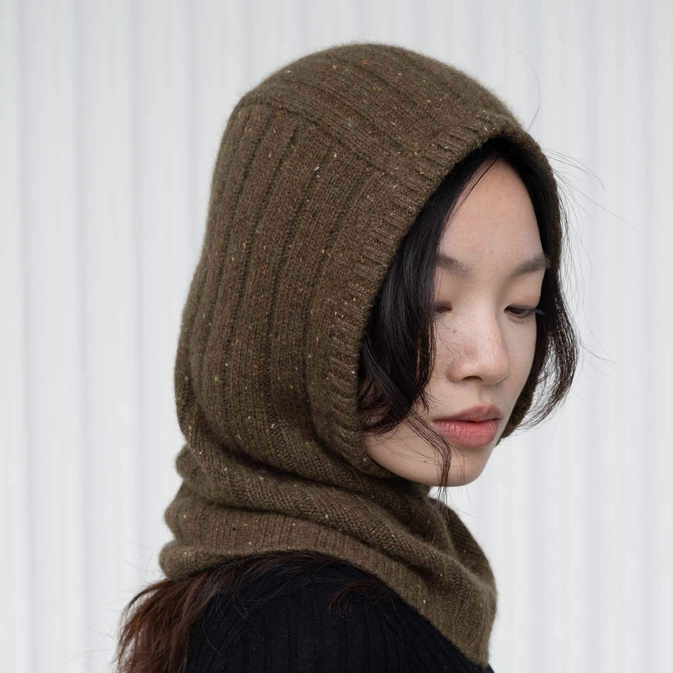 Cashmere Ribbed Hood - Green