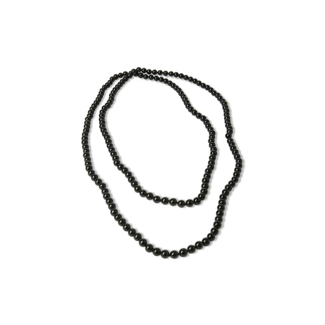 Double strand black beaded necklace.  Uniformly sized, dark beads.