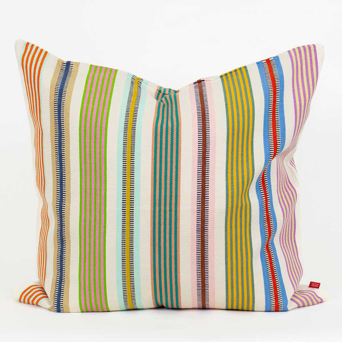Brightly colured striped cushion