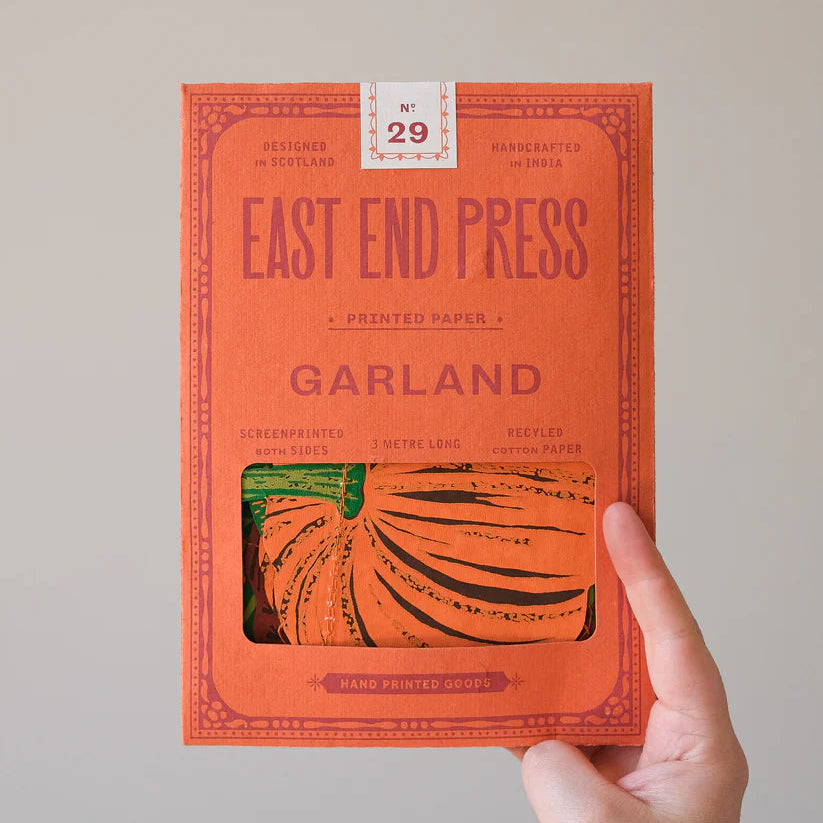 East End Press Garland, No. 29:  3-meter-long screen-printed pumpkin garland on recycled cotton paper.