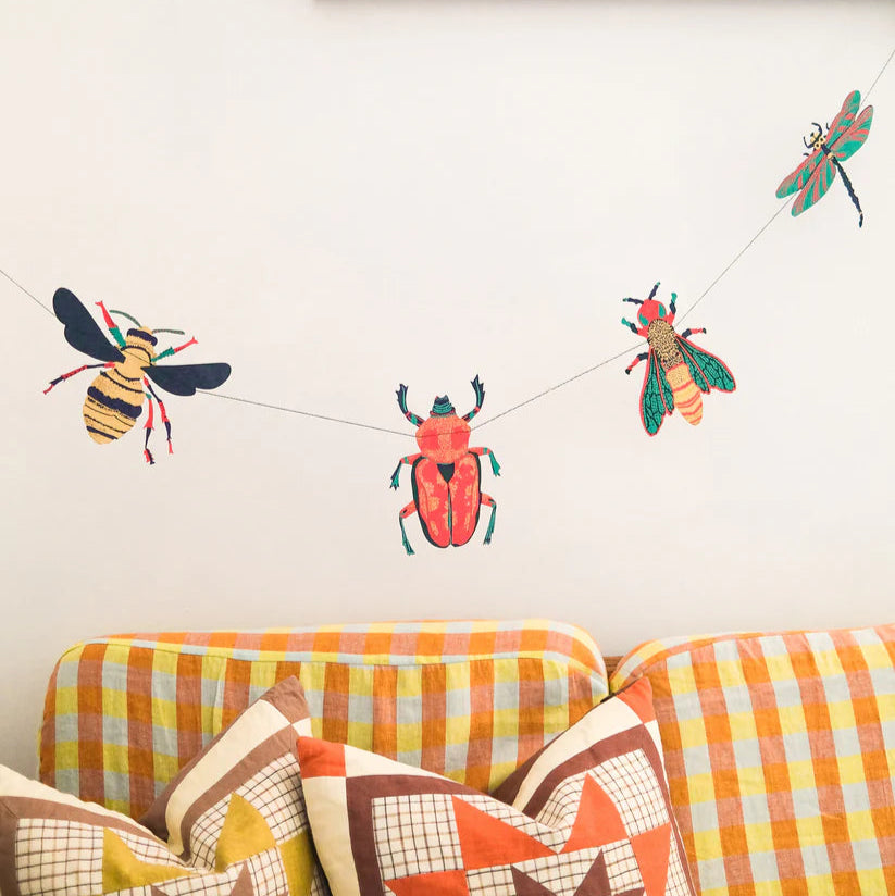 Bug-themed garland featuring a bee, beetle, wasp, and dragonfly.