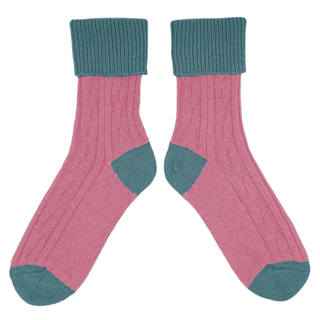 Cashmere Slouch Socks - Dusky Pink & Jade