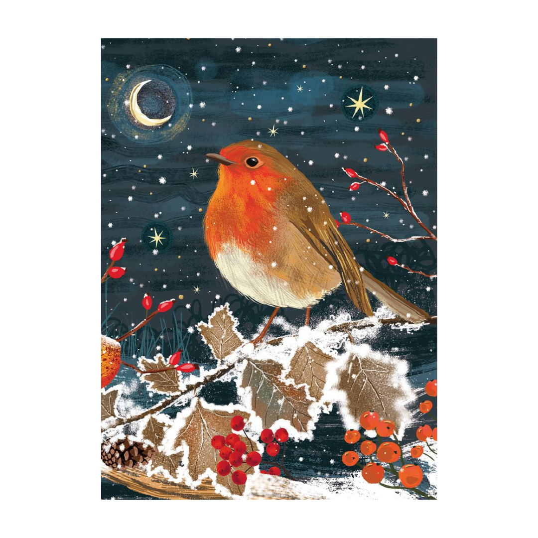 Christmas Cards Pack of 8 - A Winter's Night Robin
