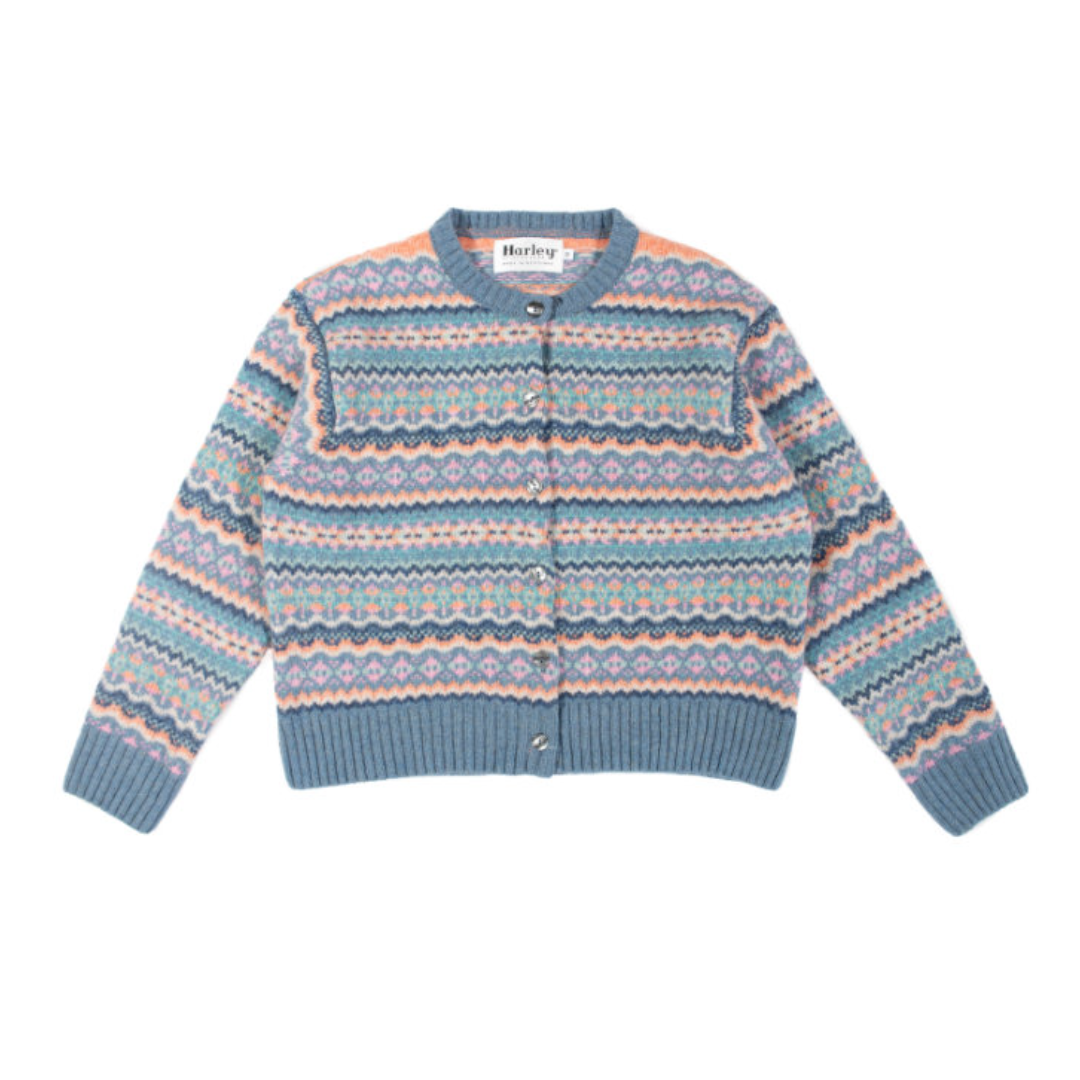 Blue patterned sweater on a white background