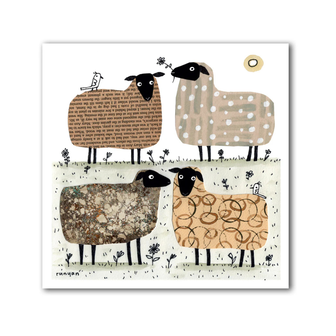 Illustration of four patterned sheep on a white background