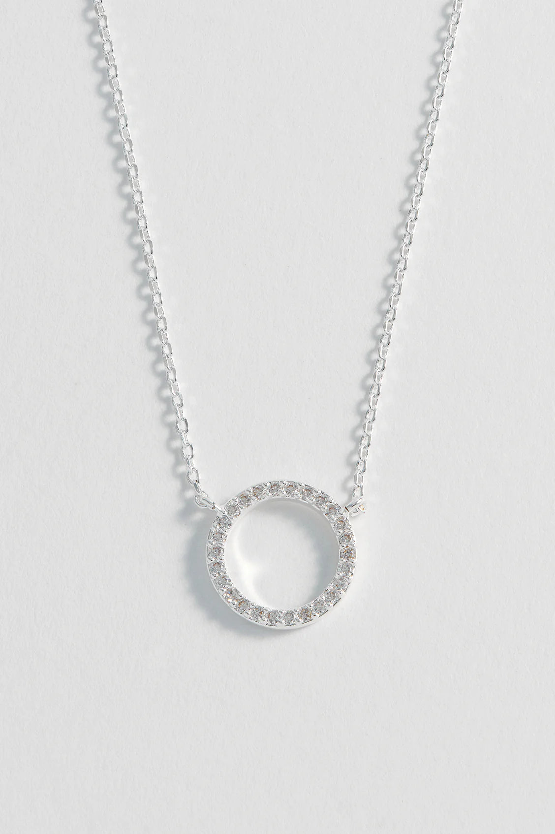Circle CZ Pave Necklace - Silver Plated