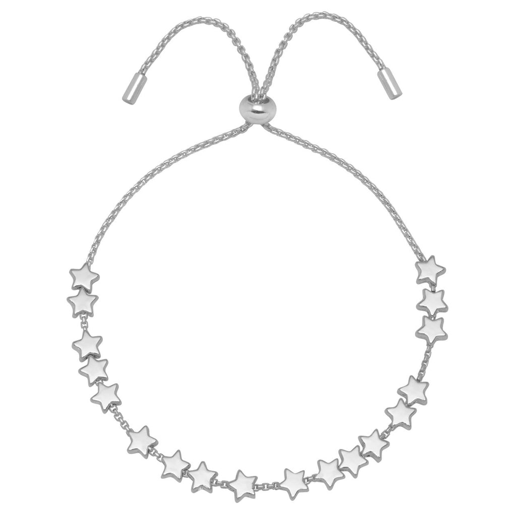 Silver star adjustable bracelet with a braided cord closure.