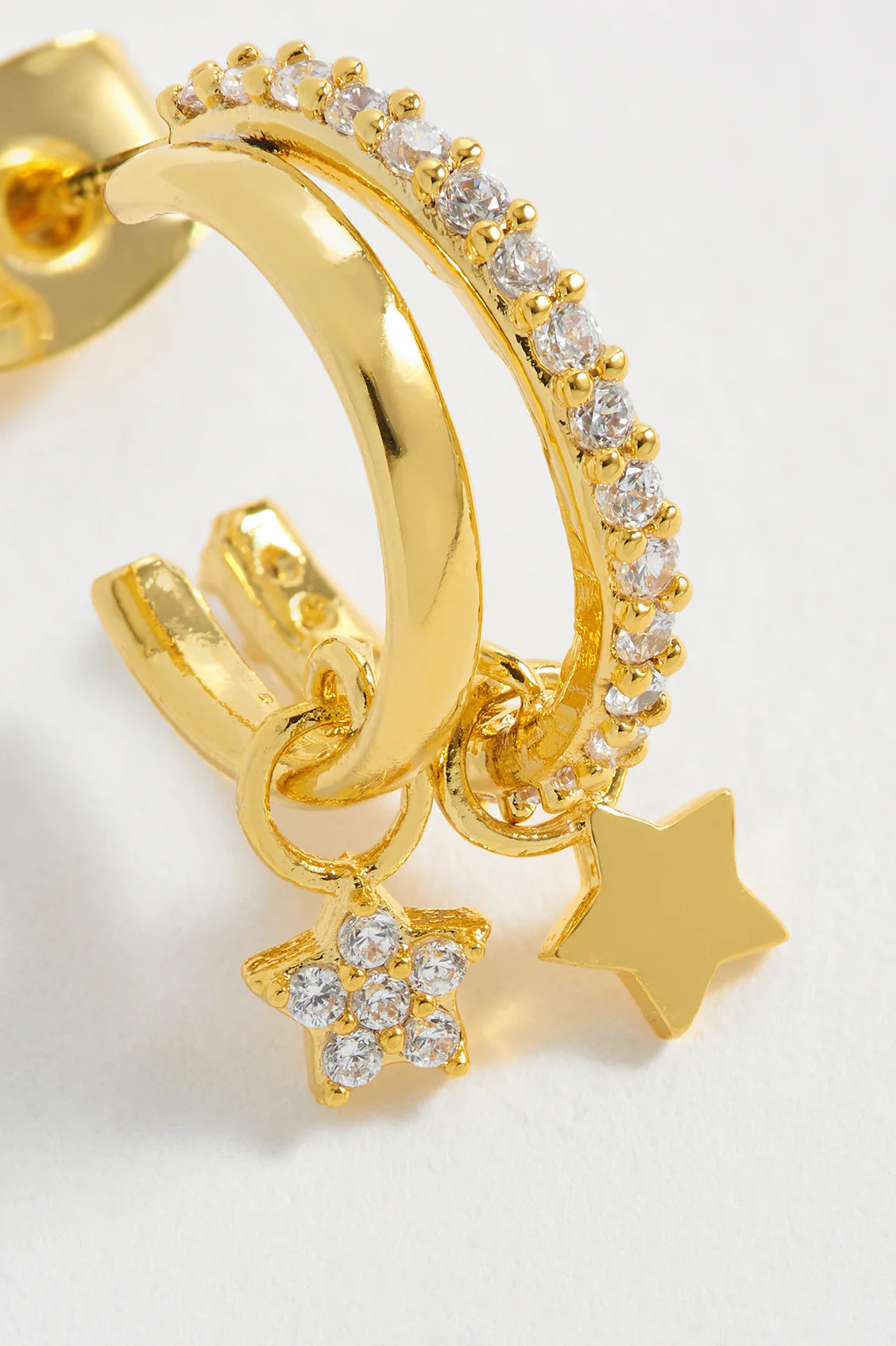 Duo Pave Star Stud Hoops - Gold Plated
