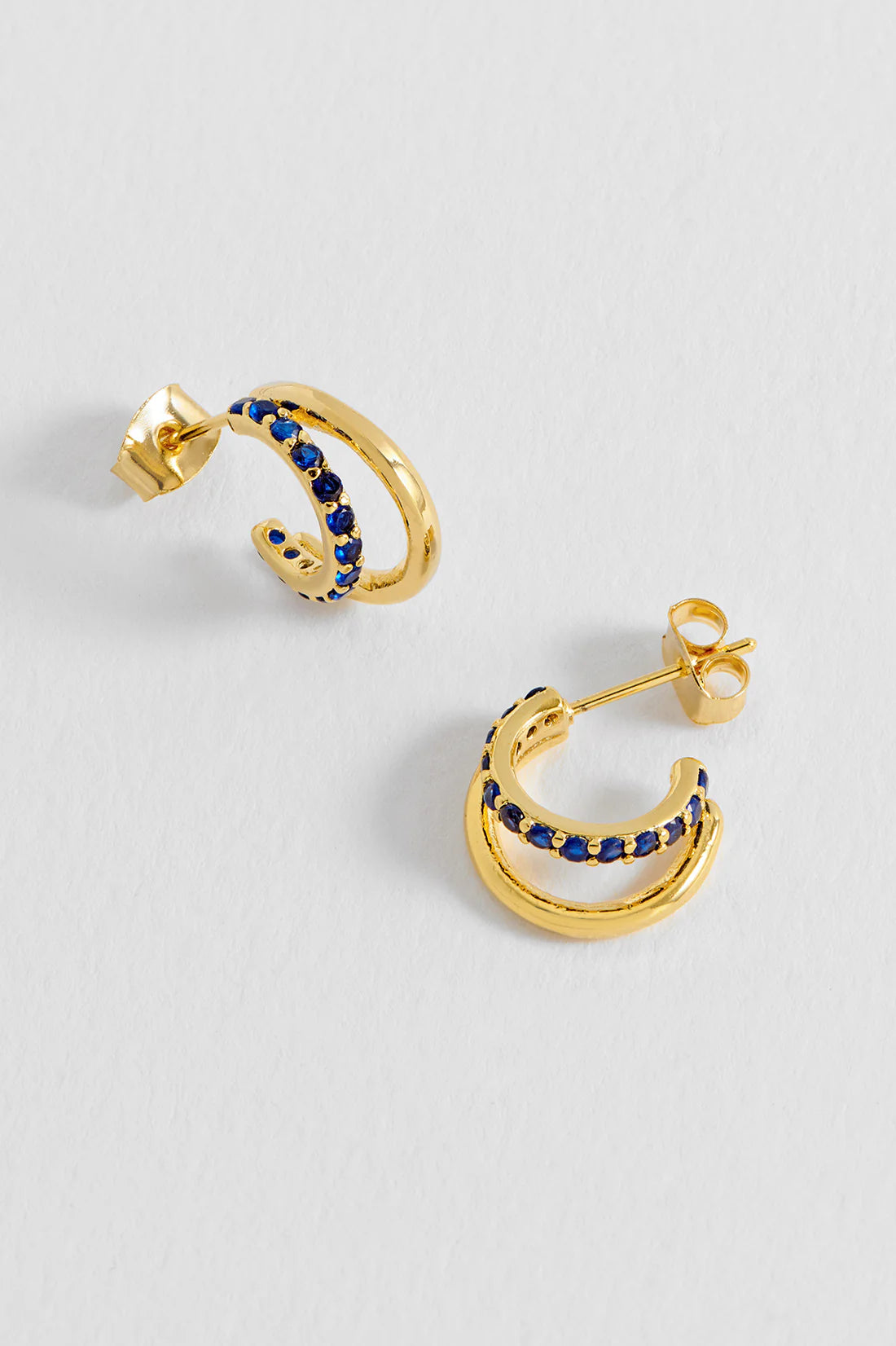 Double Hoop Plain & Cz Earrings - Gold Plated