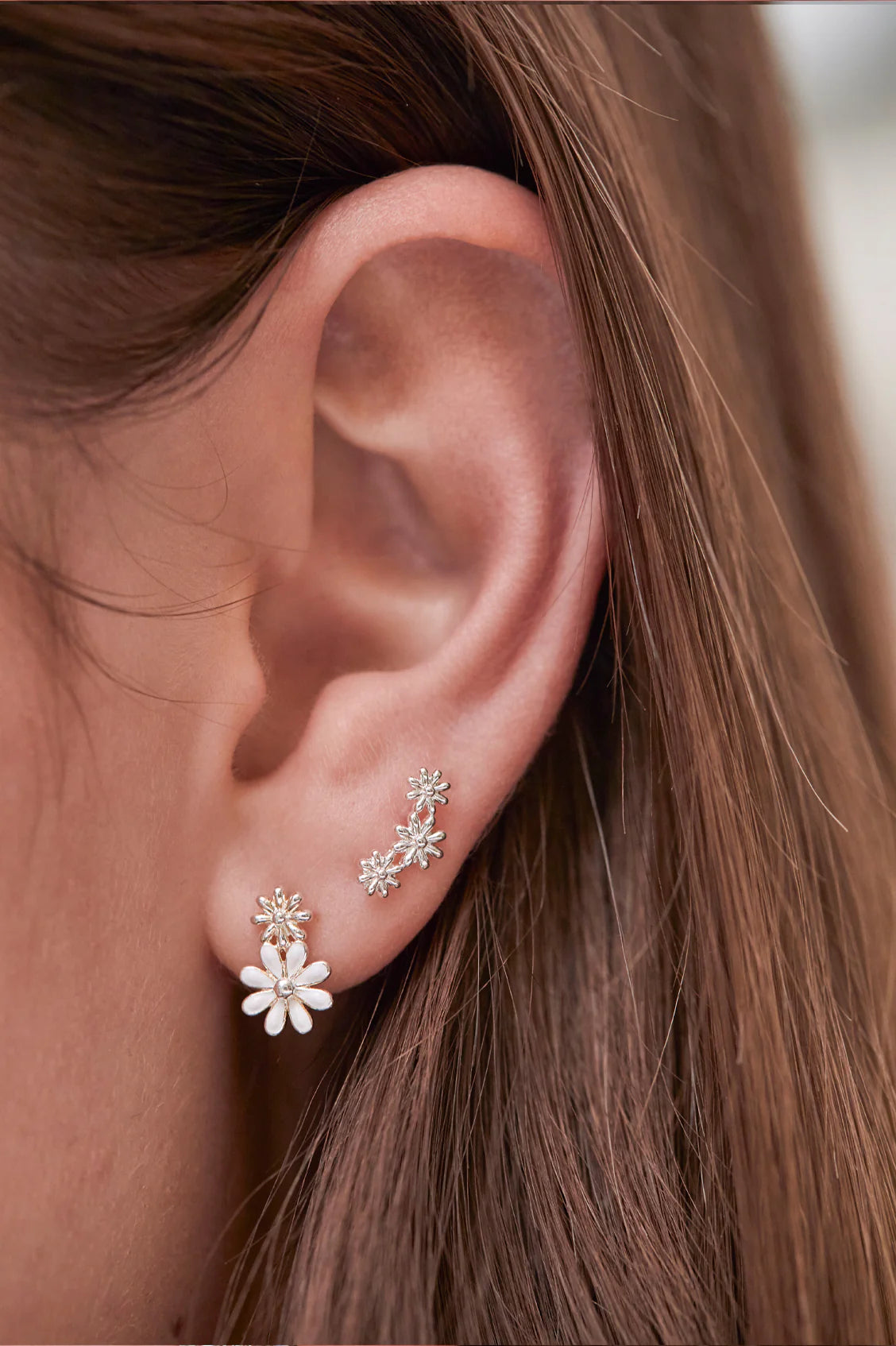 Triple Flower Studs - Silver Plated