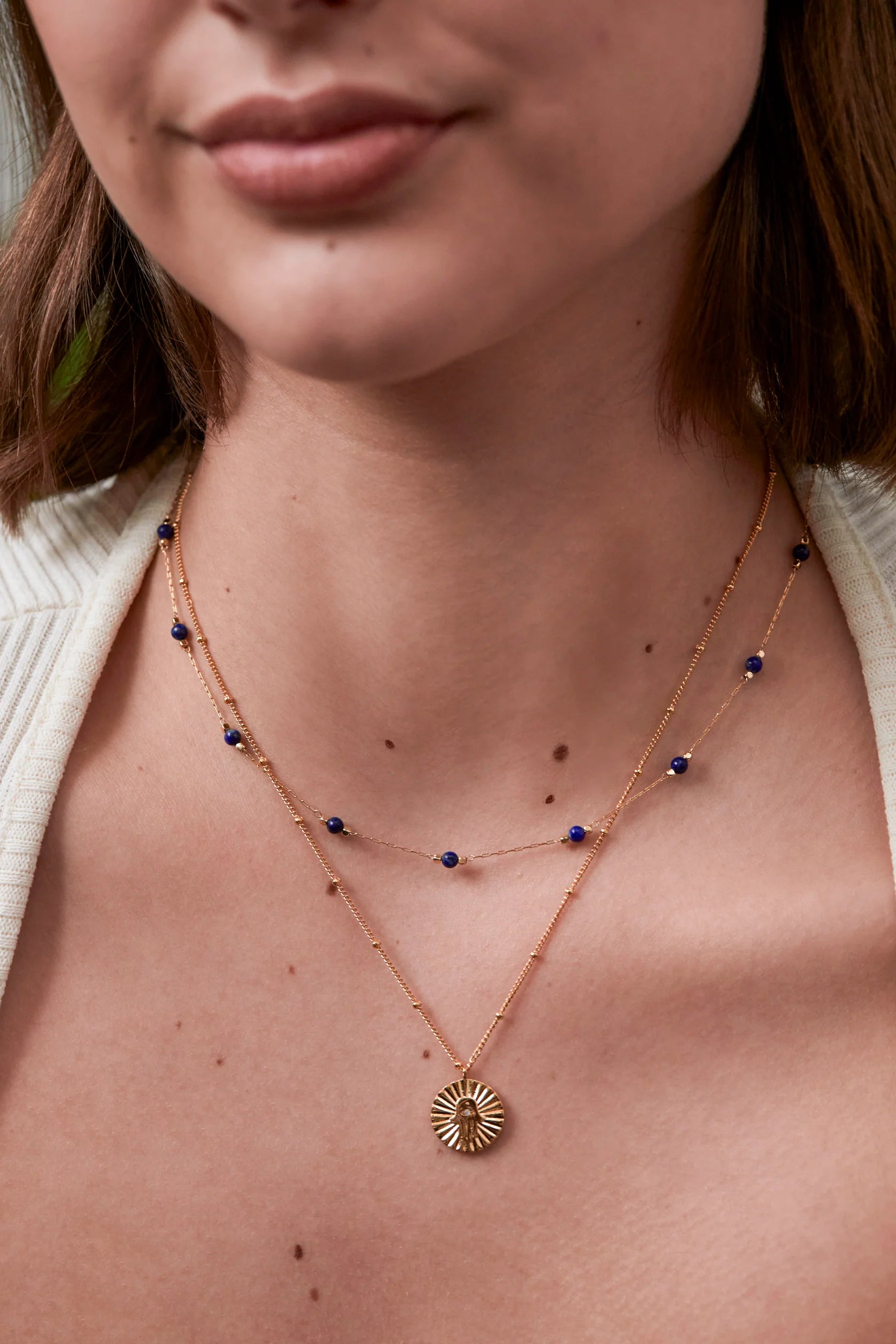 Lapis Lazuli Gemstone Bead Necklace - Gold Plated