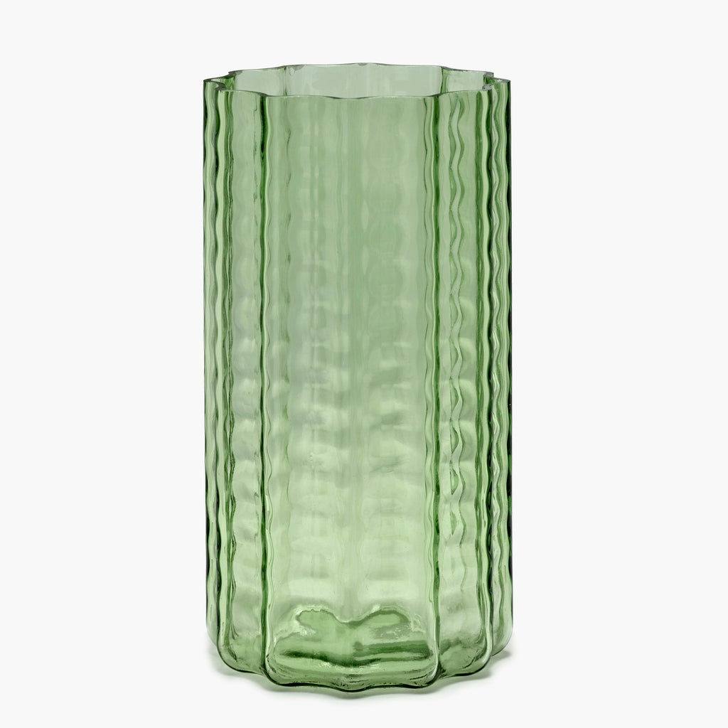 light green, mouthblown glass vase, from the WAVE collection, designed by interior and furniture designer Ruben Deriemaeker, for Belgian design brand Serax.
