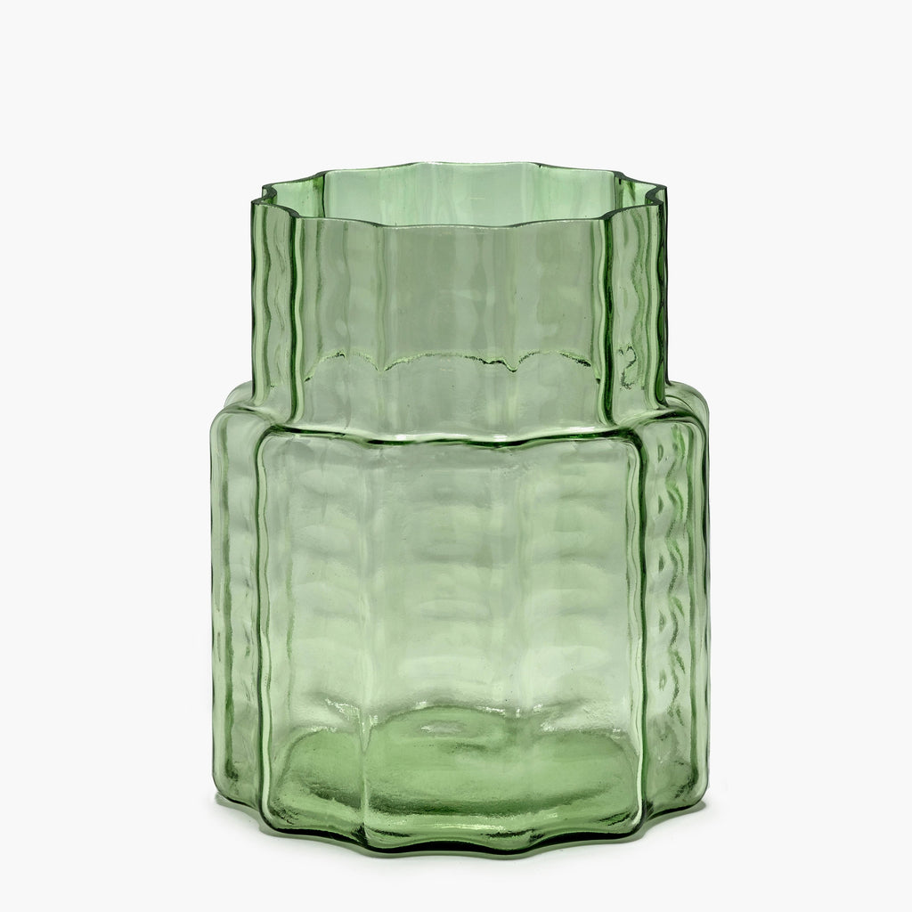 light green, mouthblown glass vase, from the WAVE collection, designed by interior and furniture designer Ruben Deriemaeker, for Belgian design brand Serax.