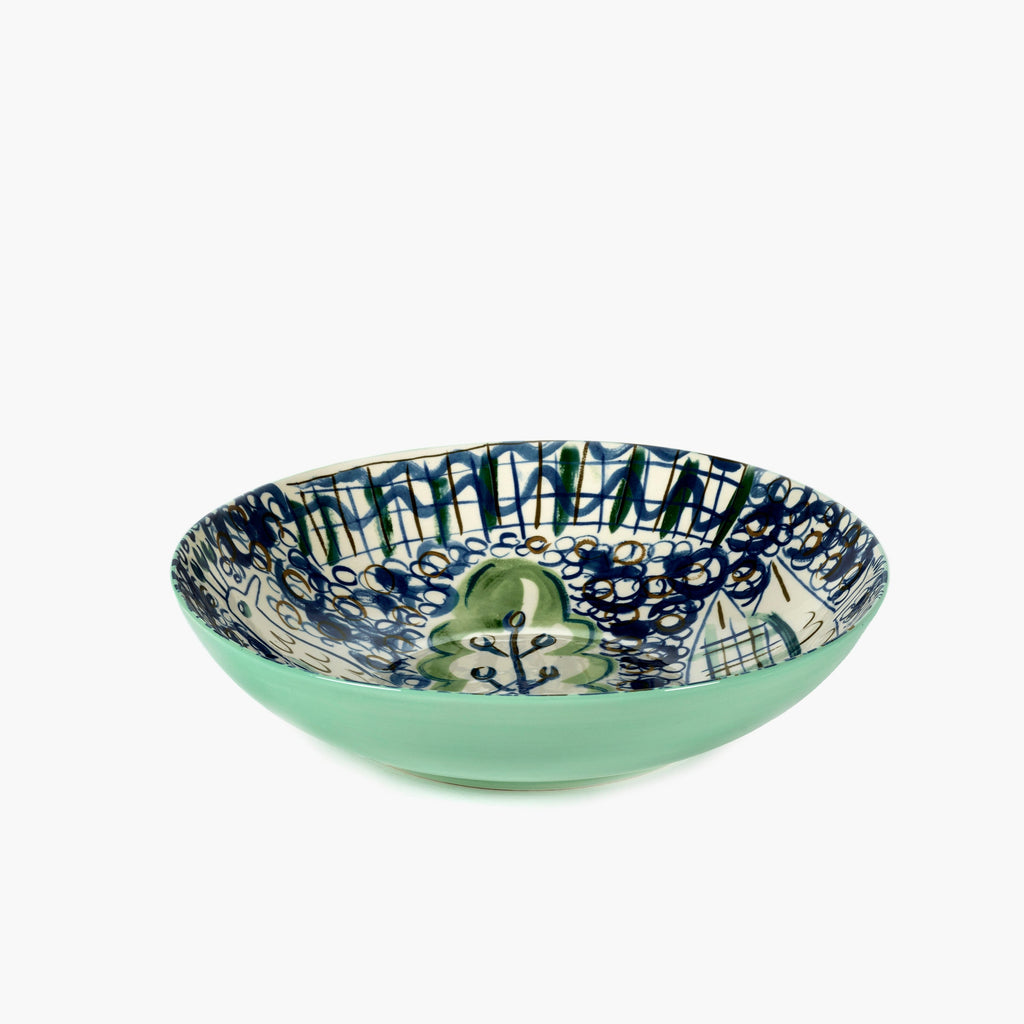 blue and green patterned bowl on a white background, designed by Bela Silva, as part of her Japanese Kimonos series for Belgian design brand Serax