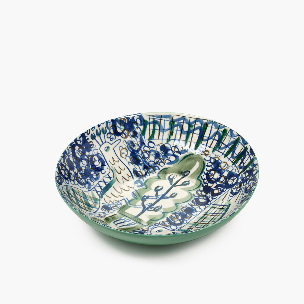 blue and green patterned bowl on a white background, designed by Bela Silva, as part of her Japanese Kimonos series for Belgian design brand Serax