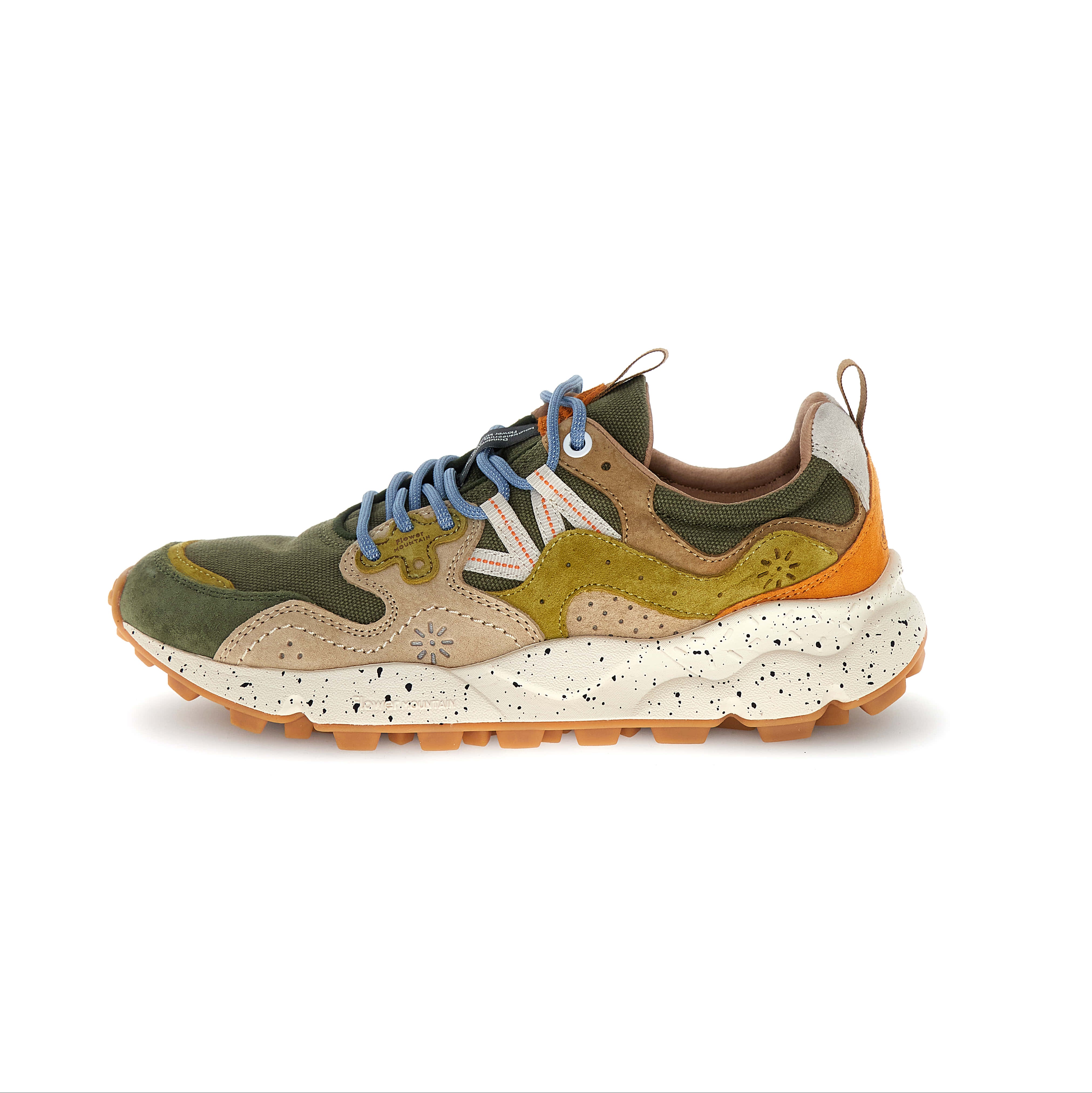 Multicolored sneaker with a white background