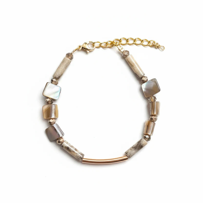 Necklace with stone beads on a white background