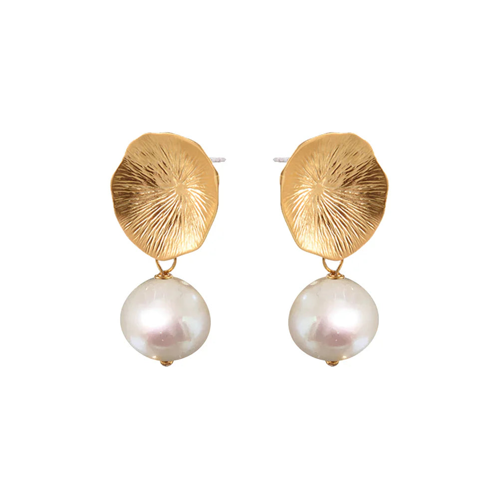 Flower Coral Freshwater Pearl Earrings