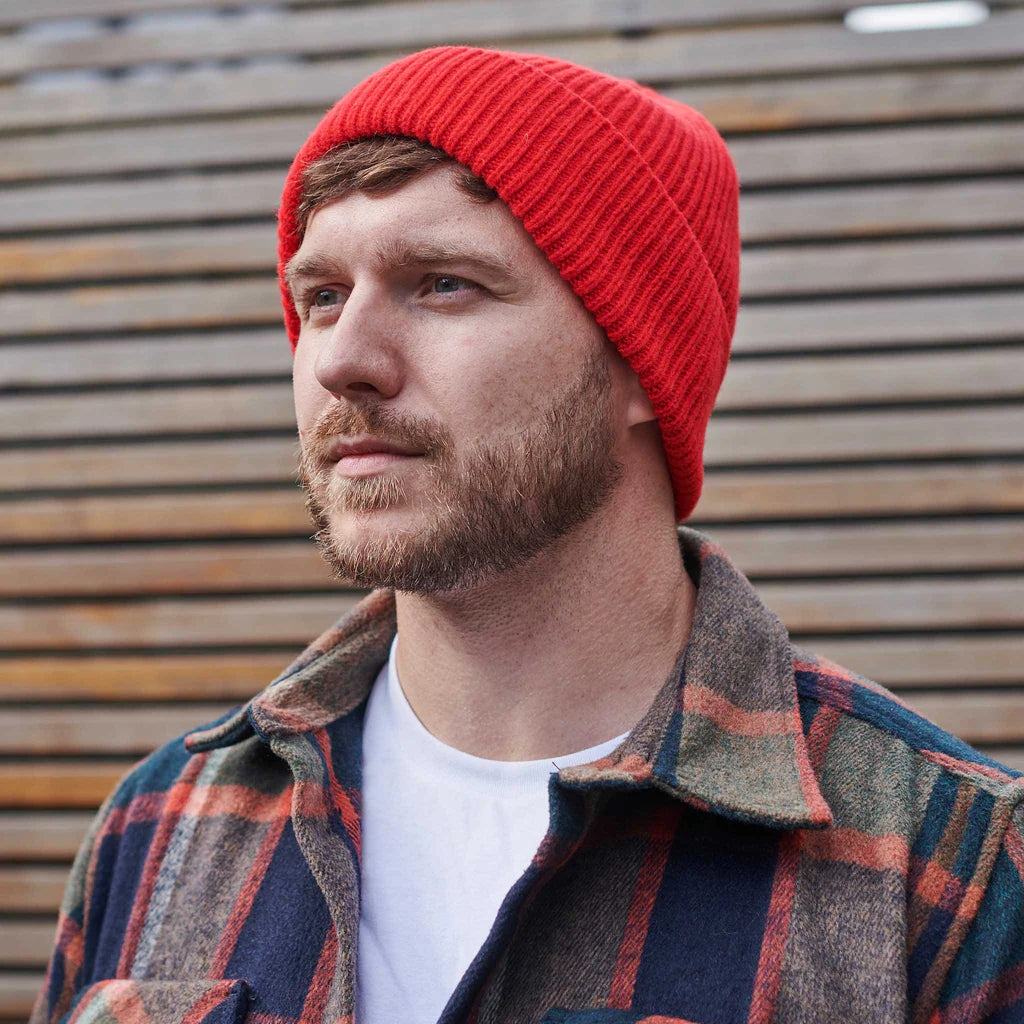 Ribbed Beanie Hat - Scarlet