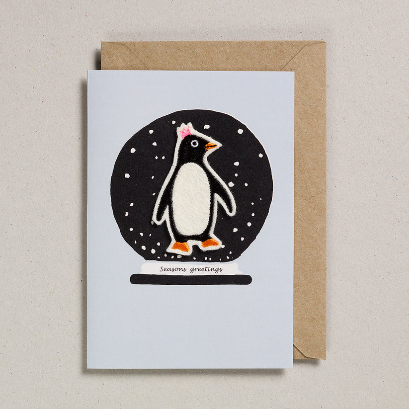 Sew On Patch Christmas Card - Snow Globe Penguin