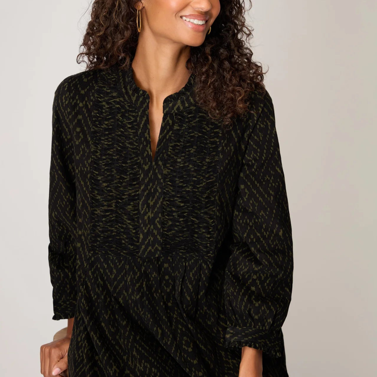 Ornate Textured Cord Dress - Black & Khaki
