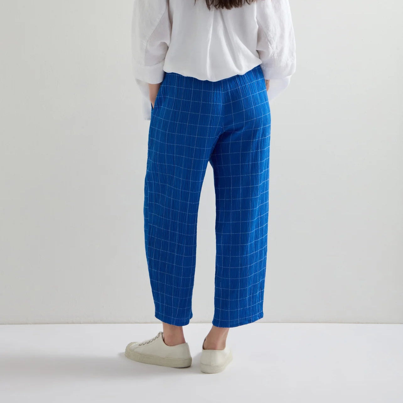 Stitched Grid Check Bubble Trouser - Periwinkle / White