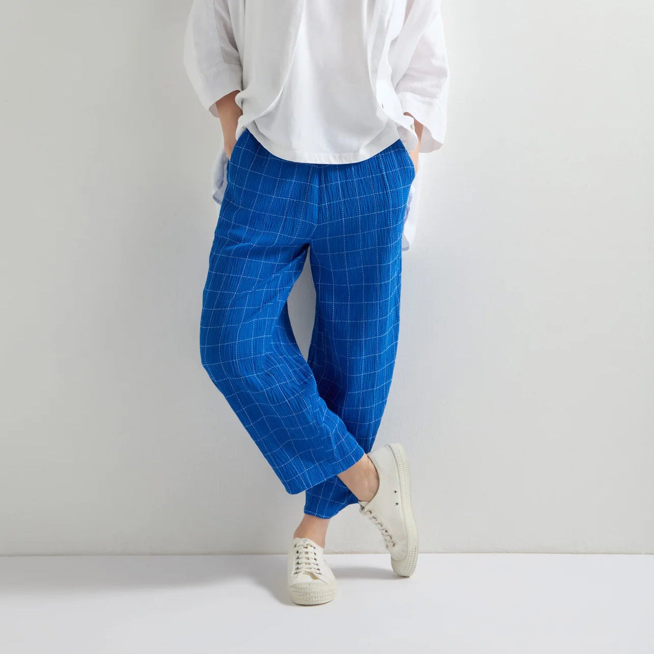 Stitched Grid Check Bubble Trouser - Periwinkle / White