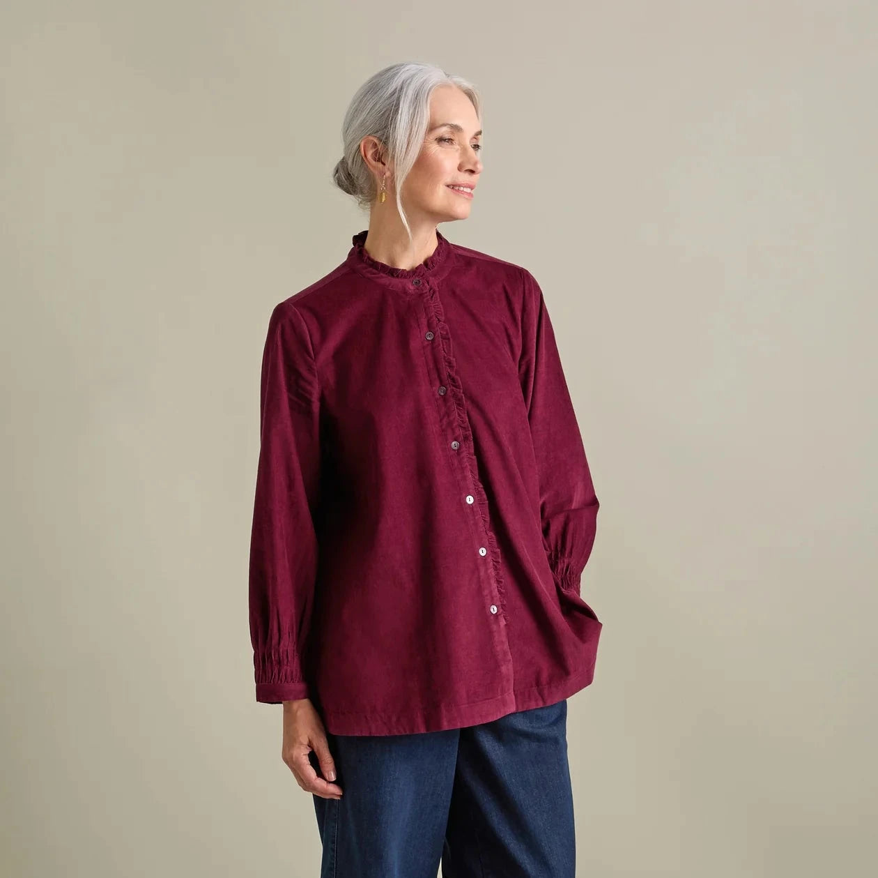 Cotton Pinwale Cord Shirt - Aubergine