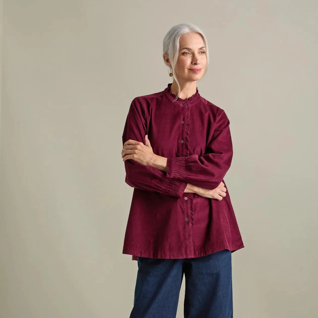Cotton Pinwale Cord Shirt - Aubergine