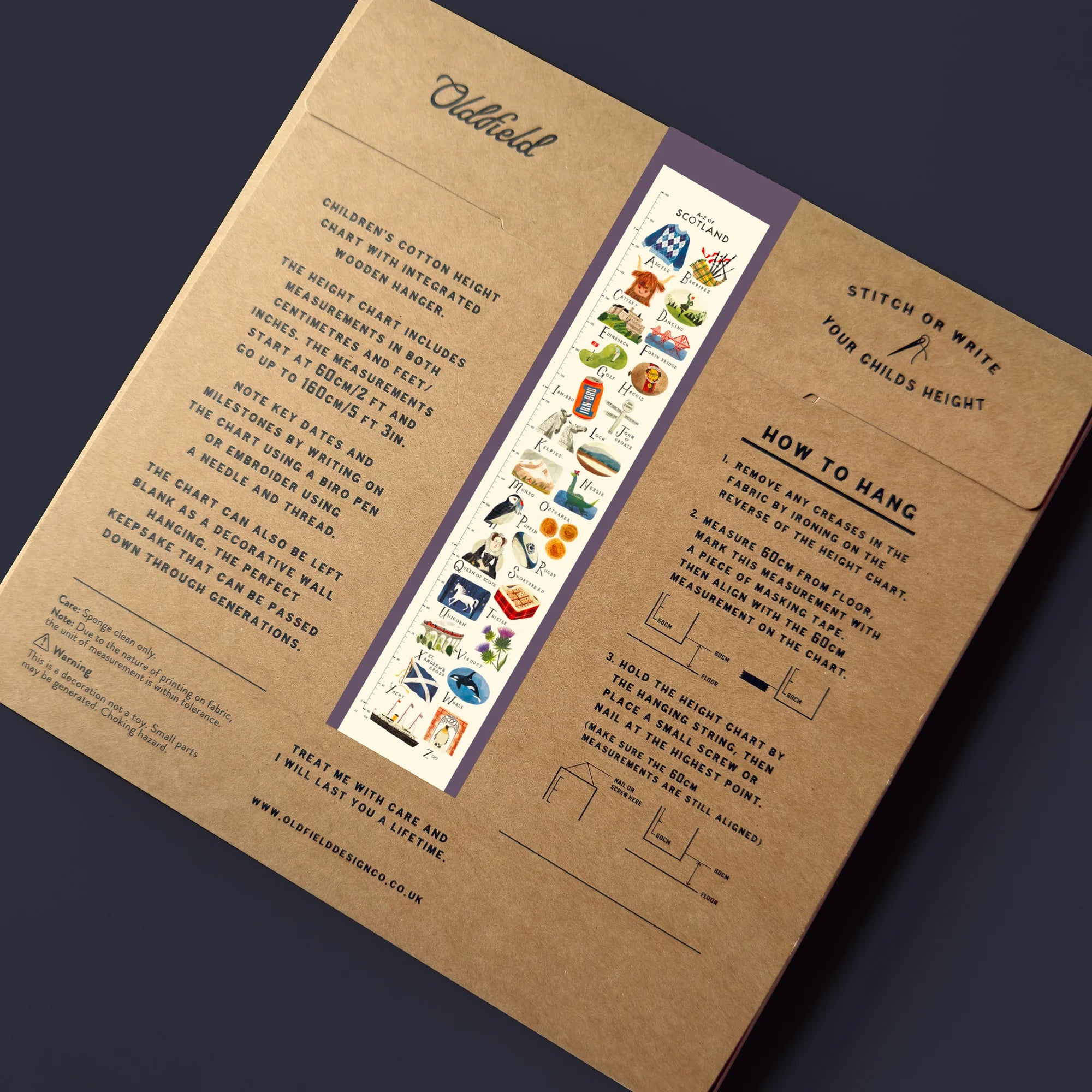 Brown paper product with text and illustrations on a dark background