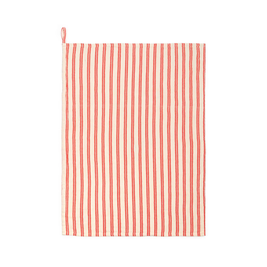 Red and white striped towel on a white background
