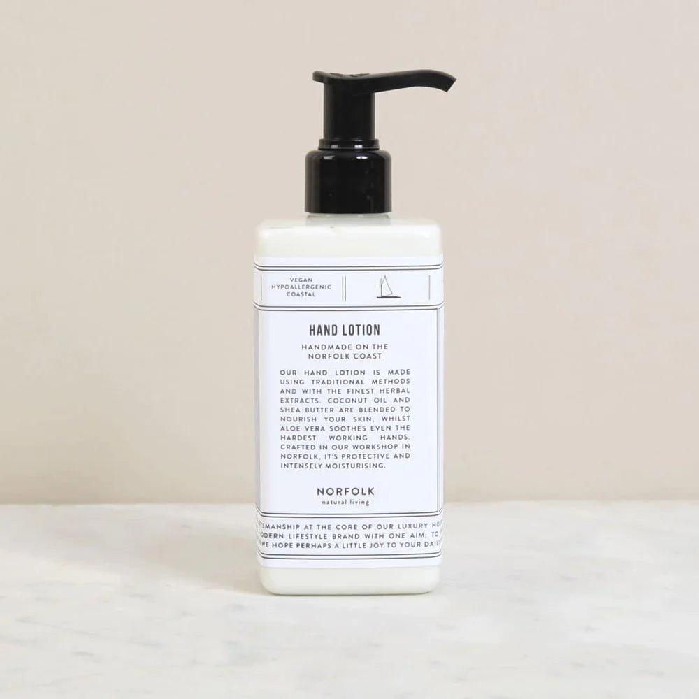 Norfolk Coast Hand Lotion, pump bottle, vegan and hypoallergenic, intensely moisturizing.