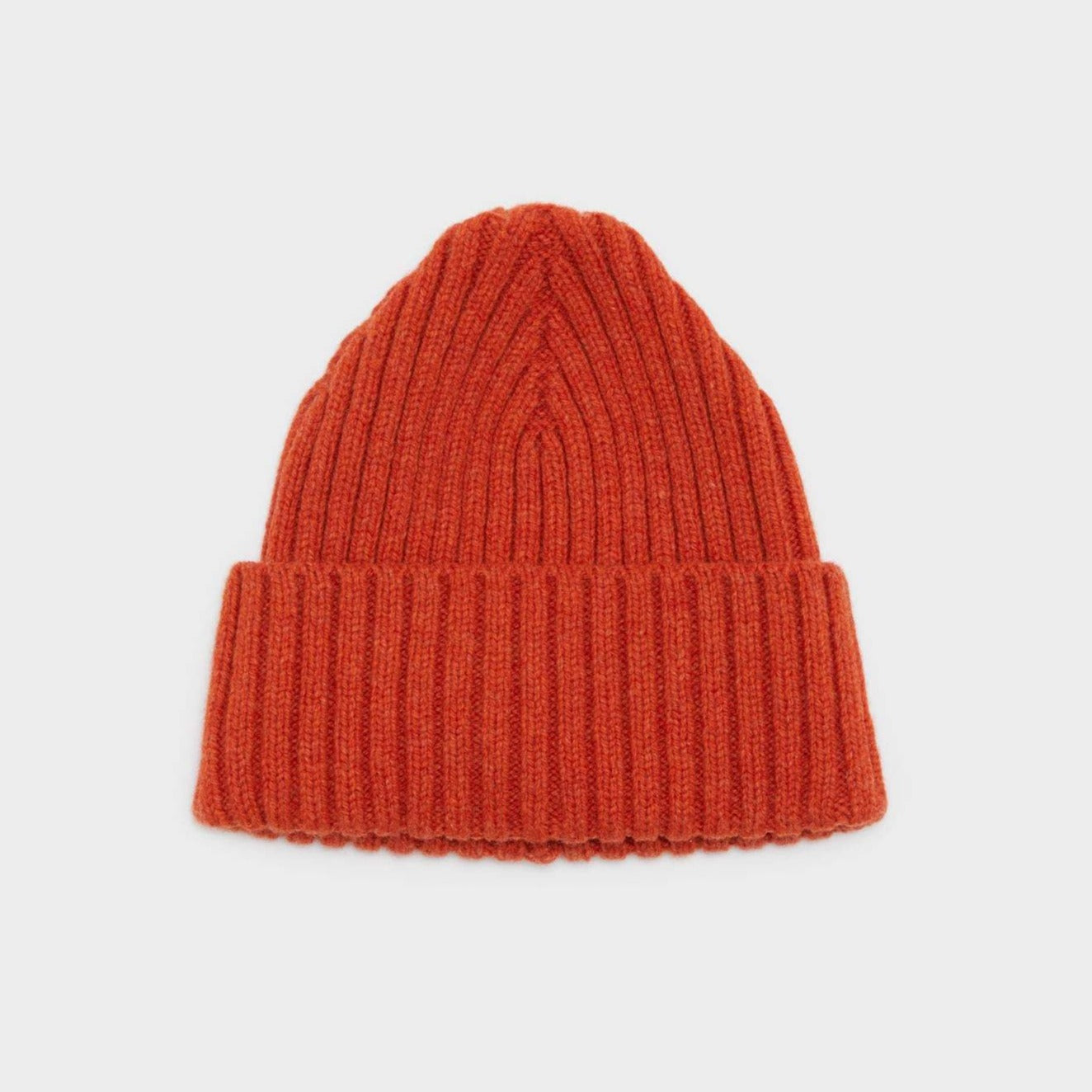Burnt orange ribbed knit beanie.