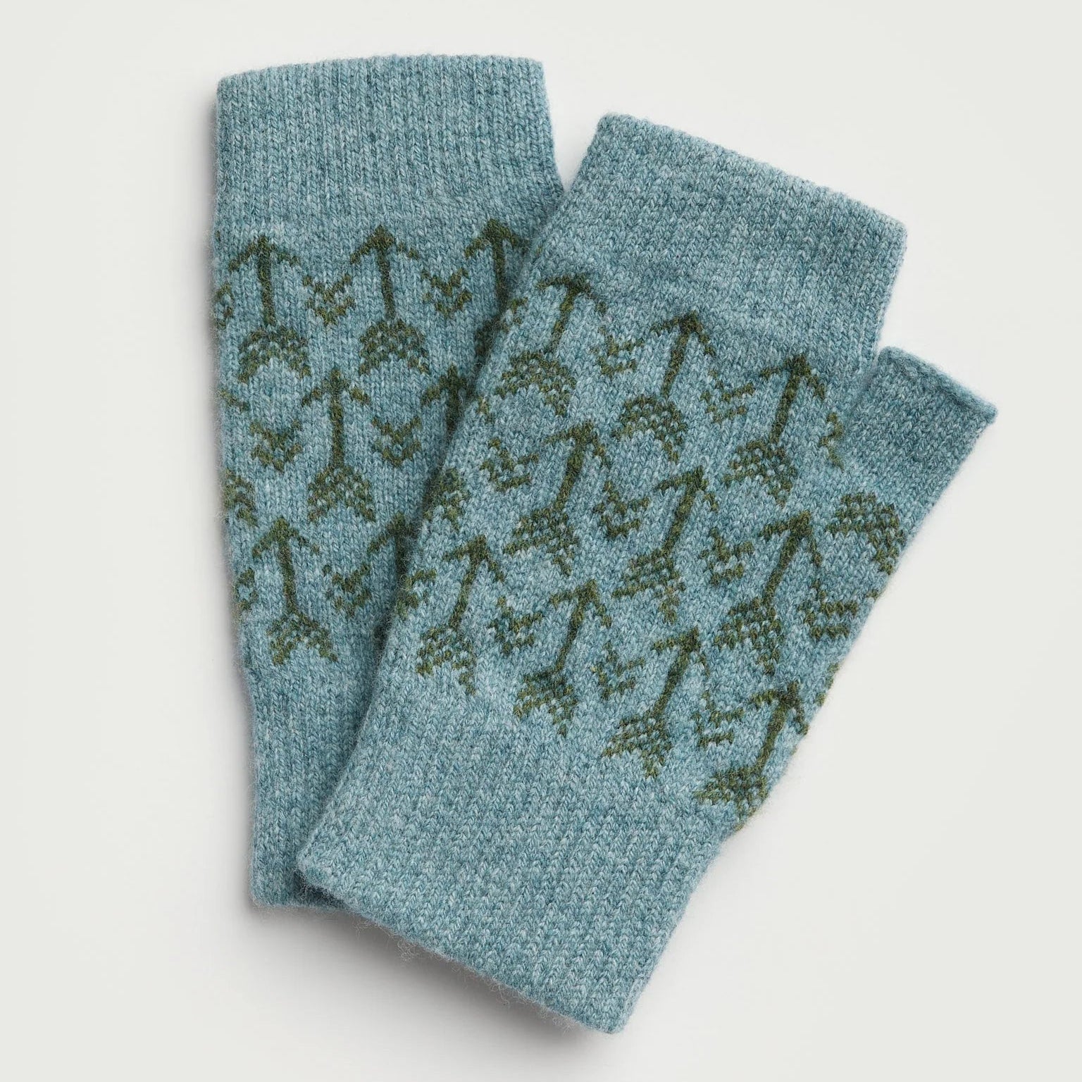 Fingerless Mittens - Arrow - North Sea & Pine
