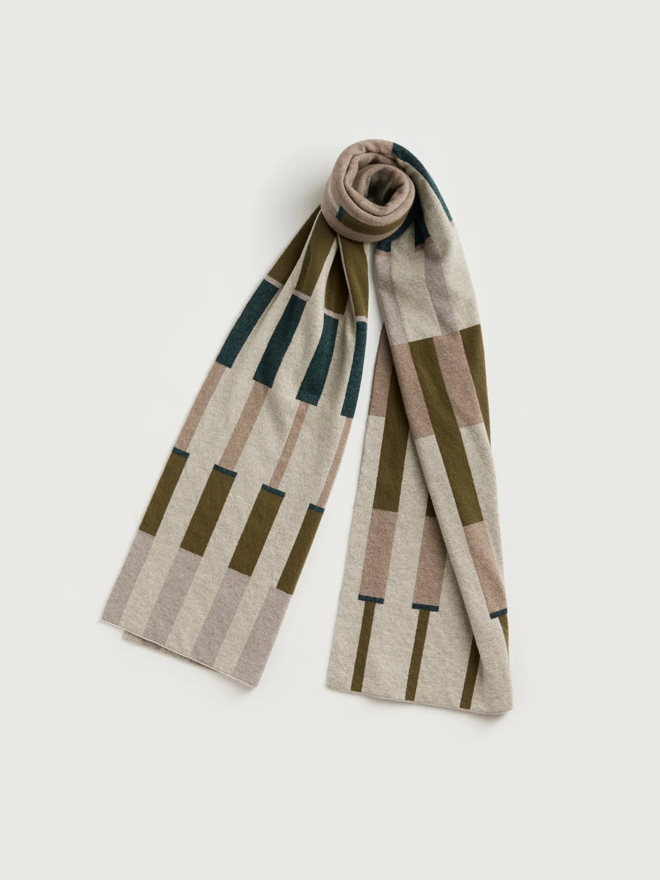Striped scarf with geometric pattern on a white background