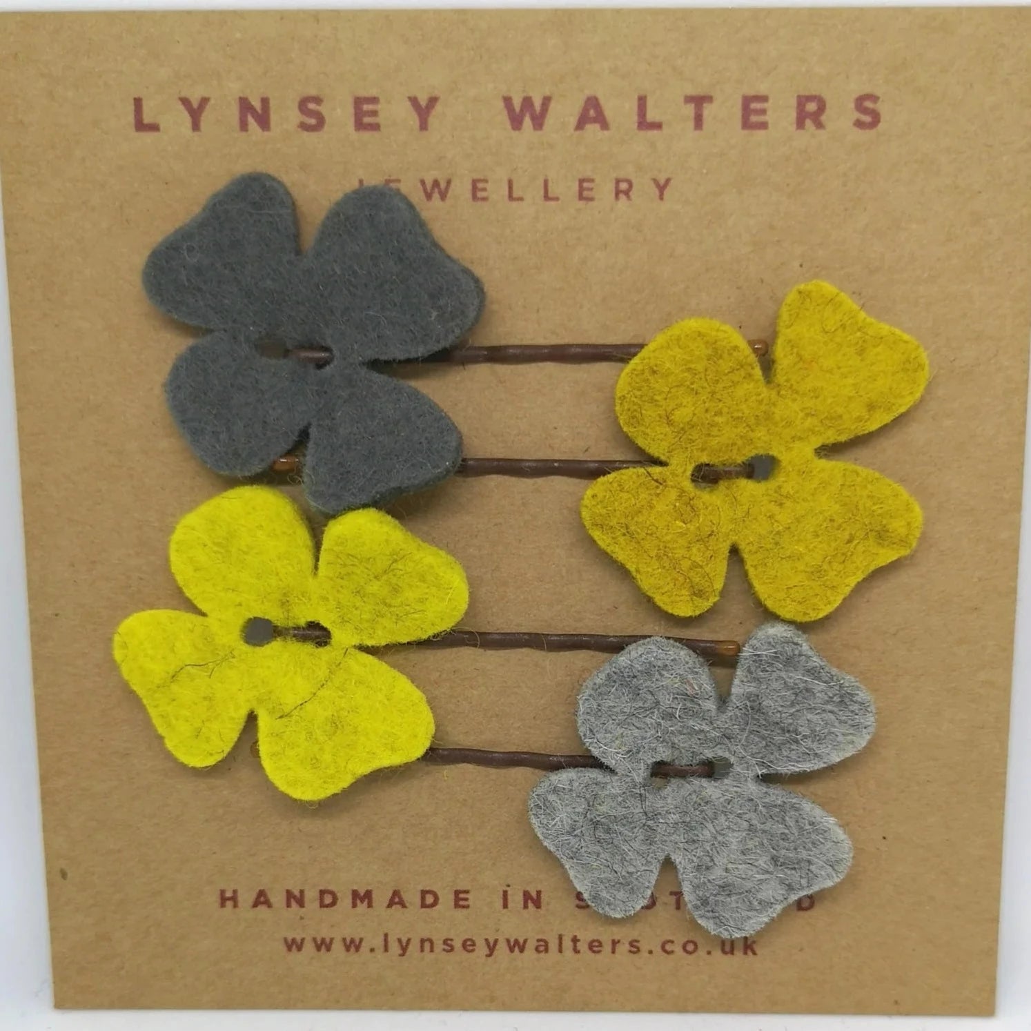 Set of 4 Flower Hair Slides - Mustard