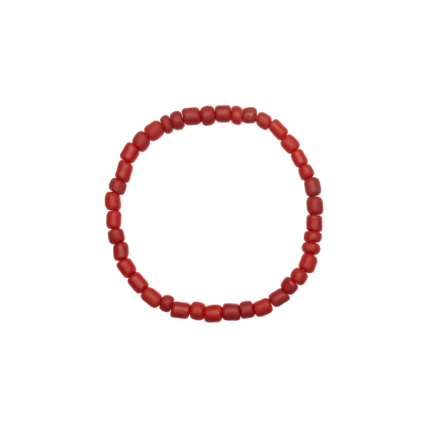 Red beaded bracelet forming a circle.