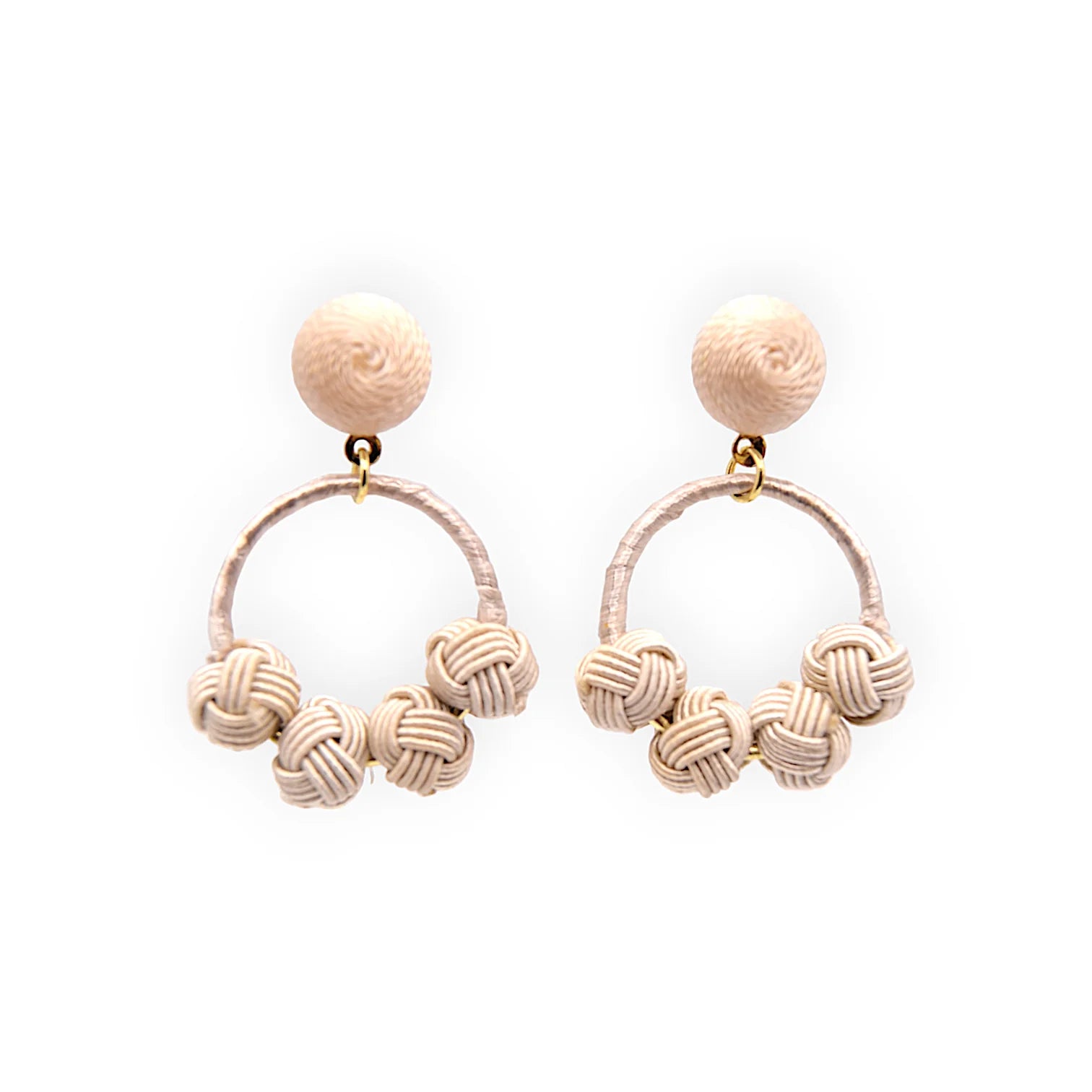 Pair of beige silk thread earrings.