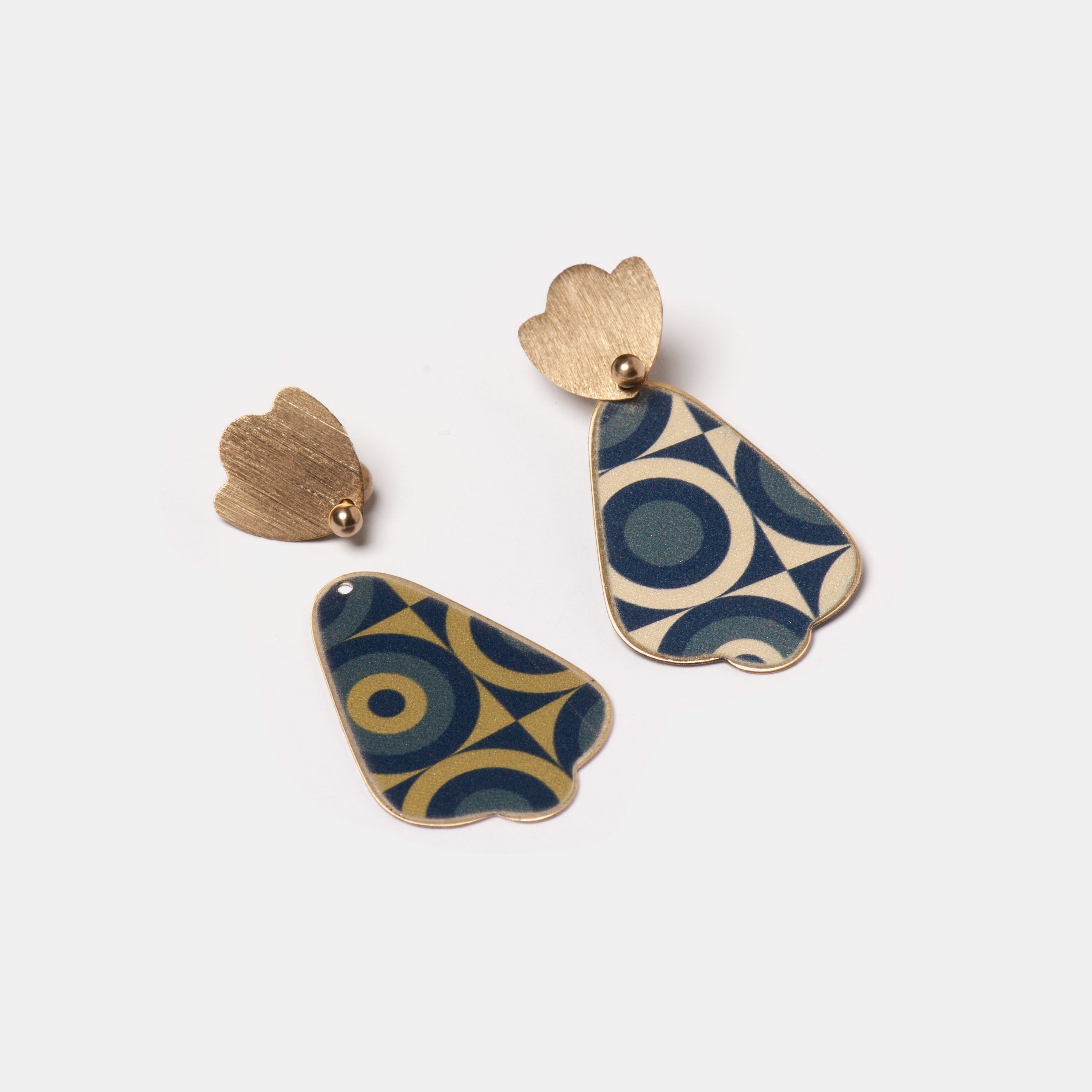 Reversible Earrings - Delhi 02 - Navy / Green / Grey