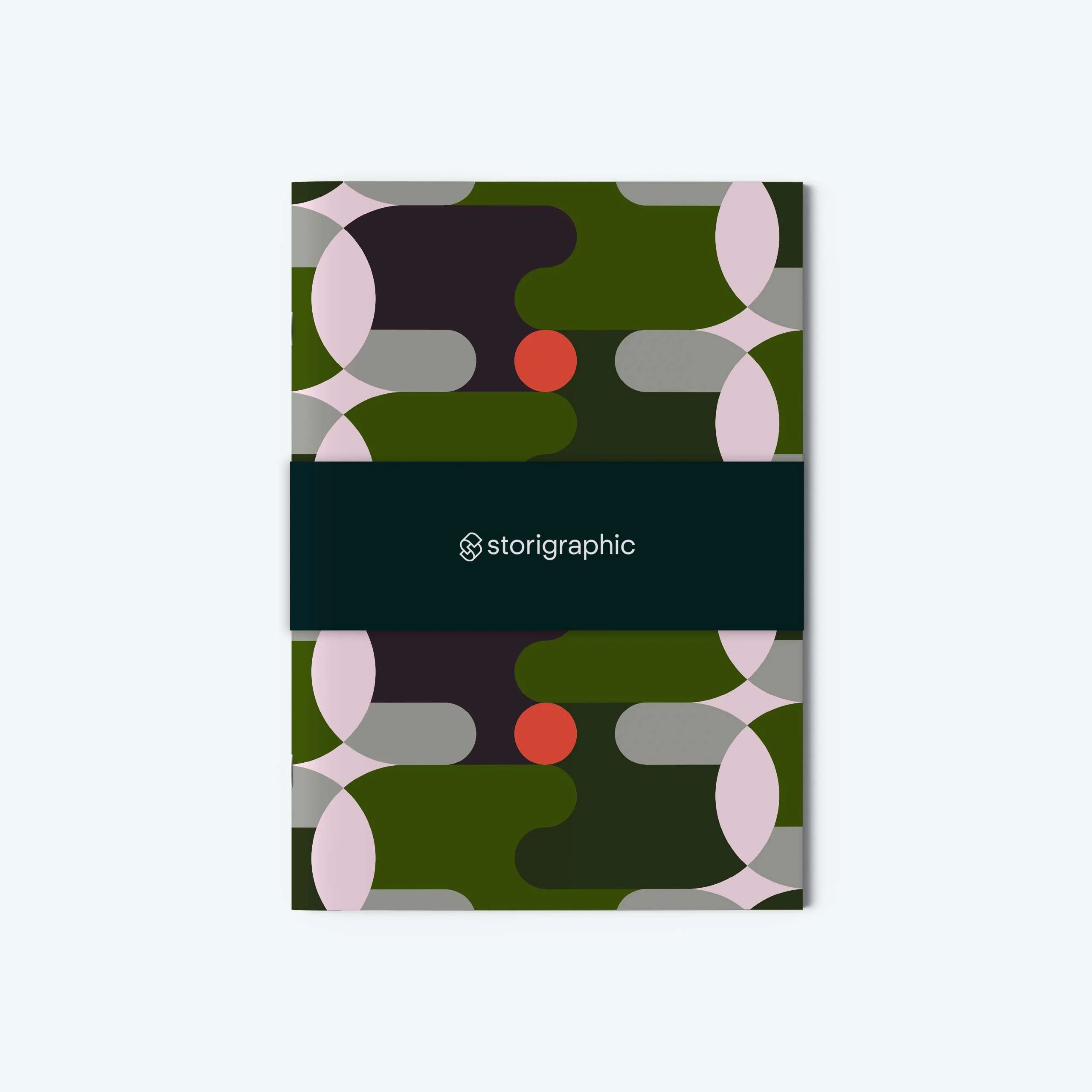 Notebook with abstract geometric design on a white background