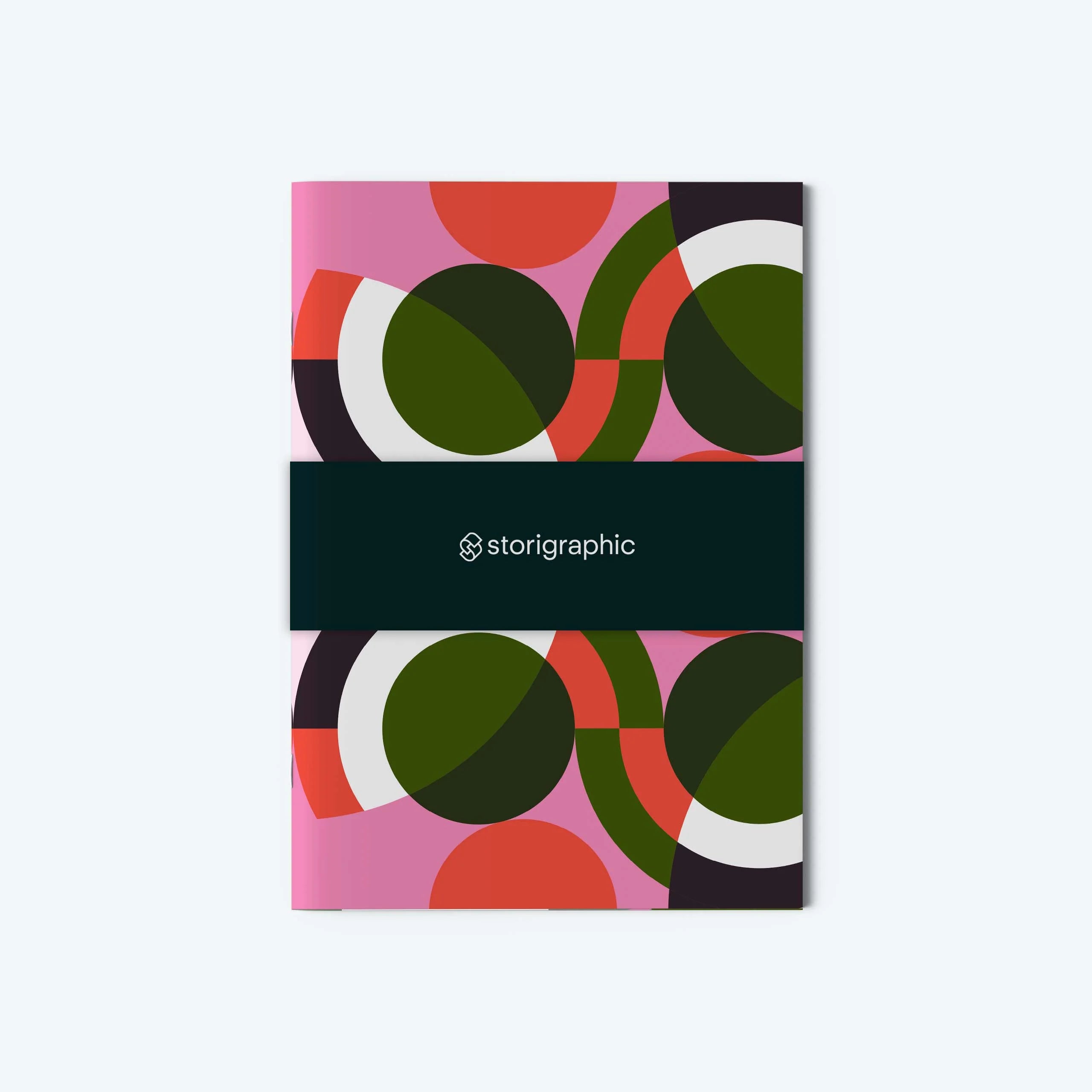 Notebook with colorful geometric design on a white background