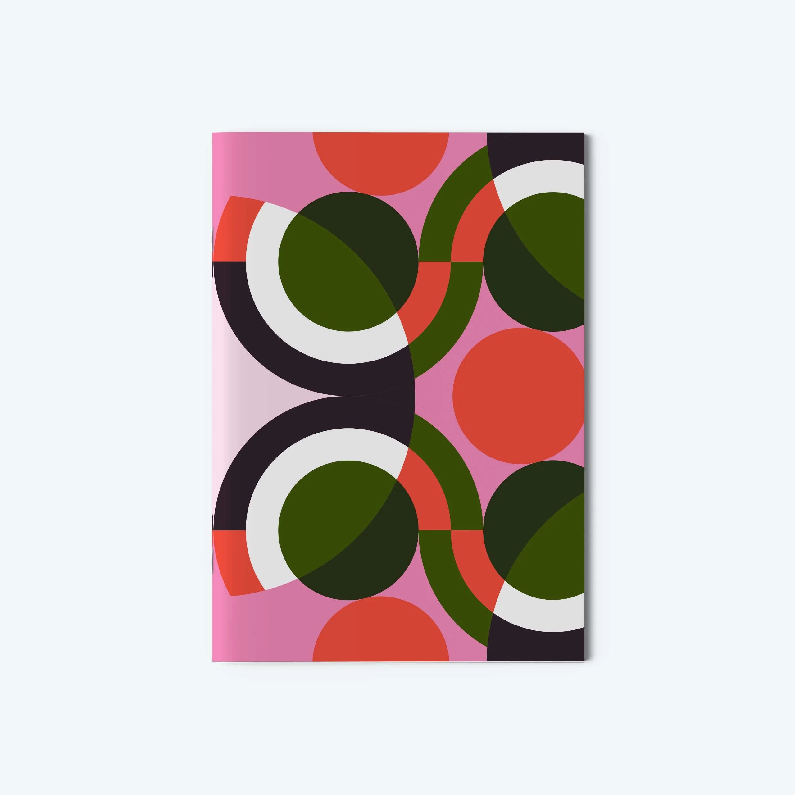 Notebook with a colorful geometric pattern on a white background