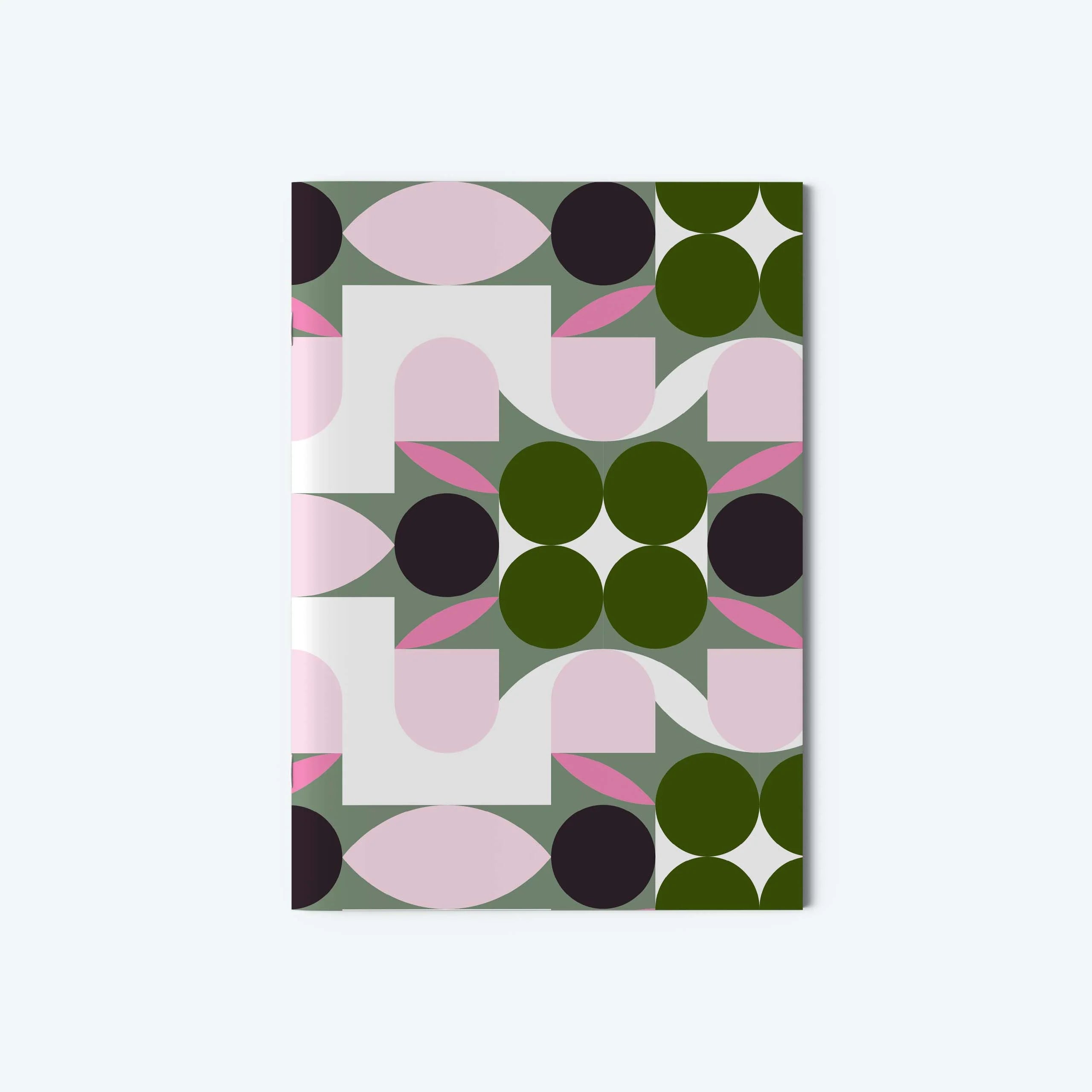 Notebook with geometric pattern on a white background