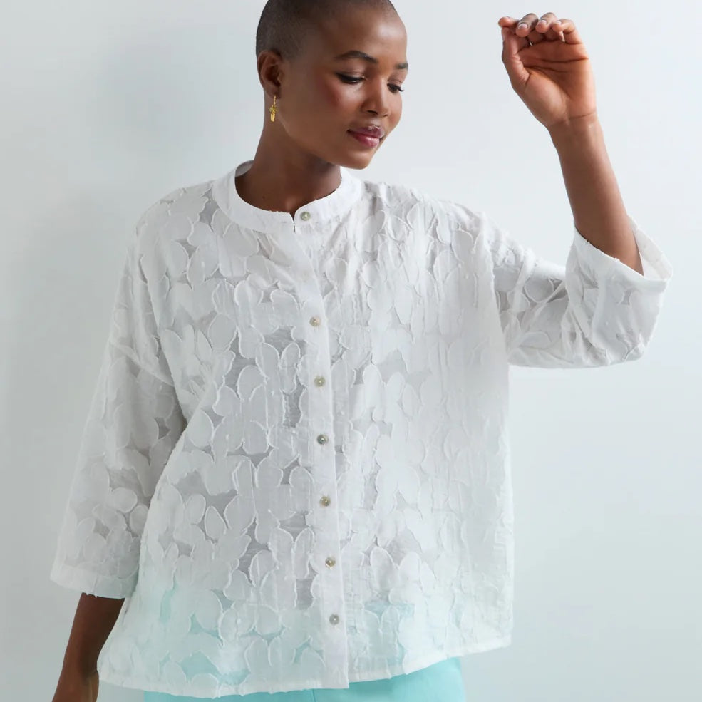 Etched Floral Viscose Shirt - White