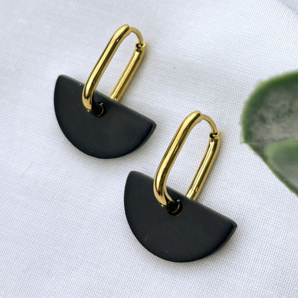 Everyday Elegance - Lever Arch Hoop Earrings - Black