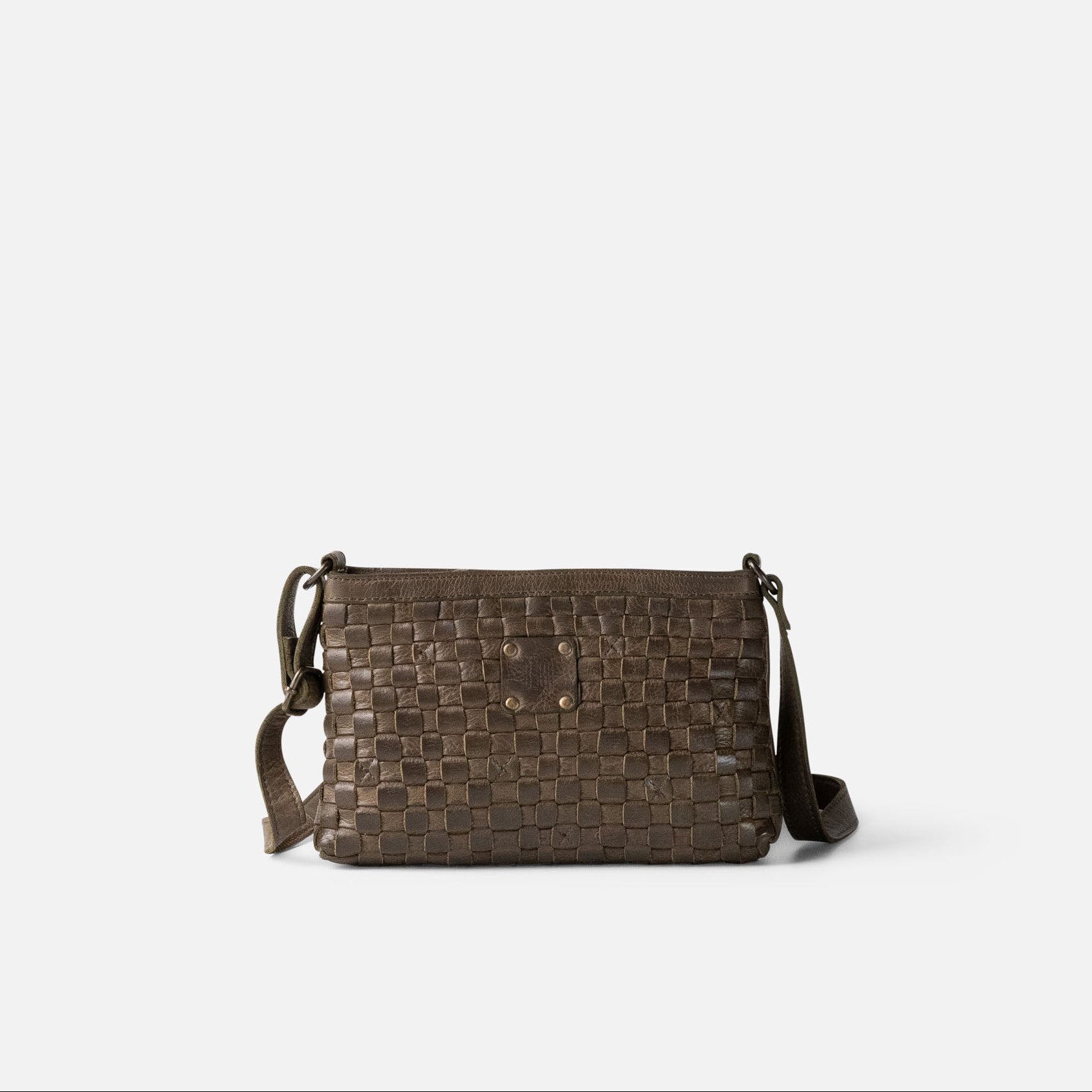 Multicolored handbag with gold chain on a white background