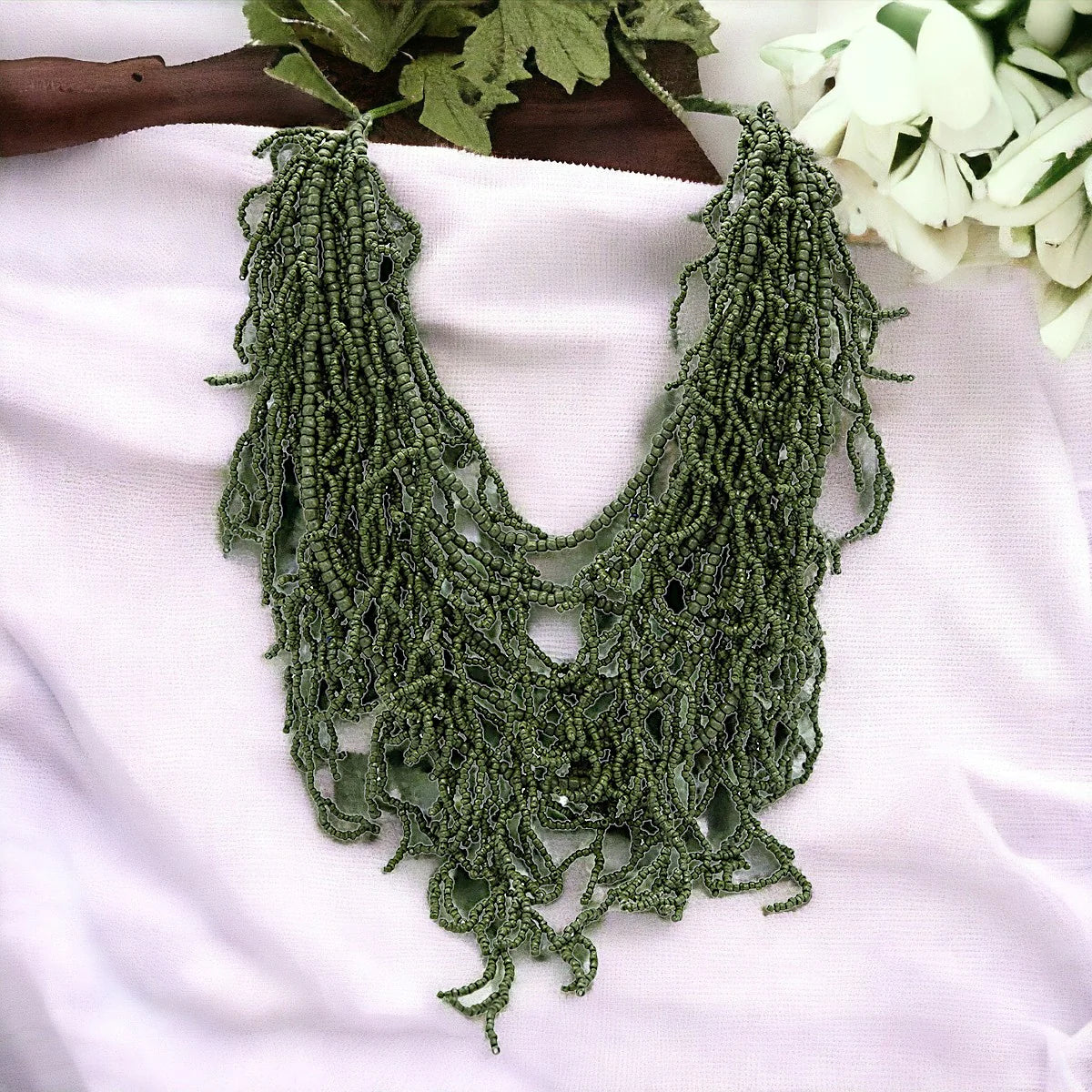 Coral Beaded Necklace - Khaki