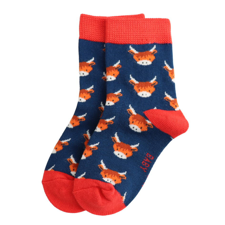Children's socks with fox pattern on a blue background